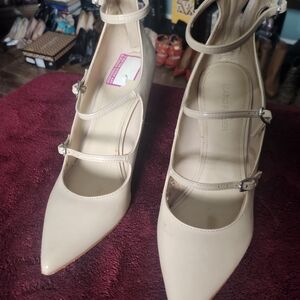 Marc Fisher Beige Triple-Strap Pointed Pumps